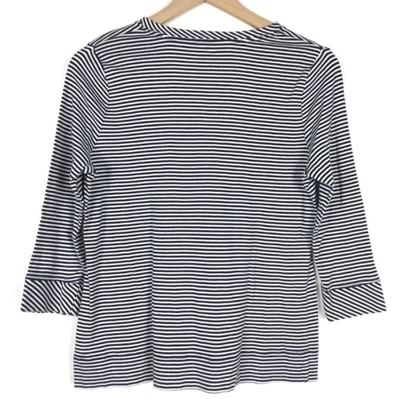 TALBOTS Cardigan Sweater Pima Cotton Stripe 3/4 Sleeves Minimalist Petite Medium - Picture 3 of 9